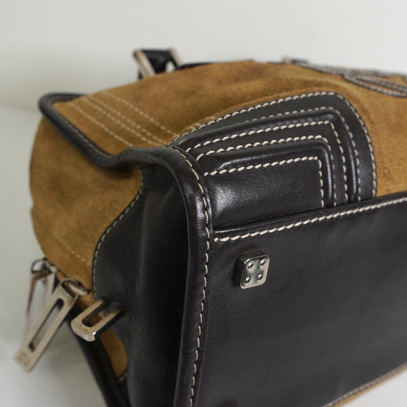 ロエベ アマソナ28 スエード / レザー ハンドバッグ ベージュ / ブラウン