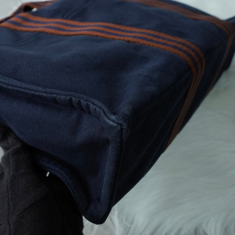 エルメス フールトゥMM キャンバス ハンドバッグ ネイビー / ブラウン