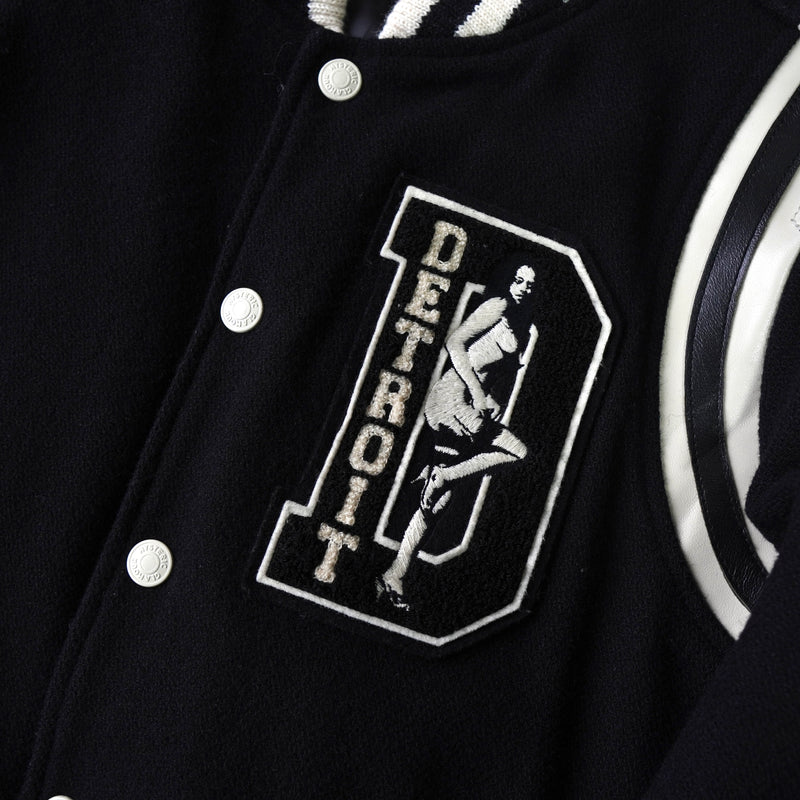 ヒステリックグラマー ガール ワッペン レザー切り替え ウール スタジャン ブラック