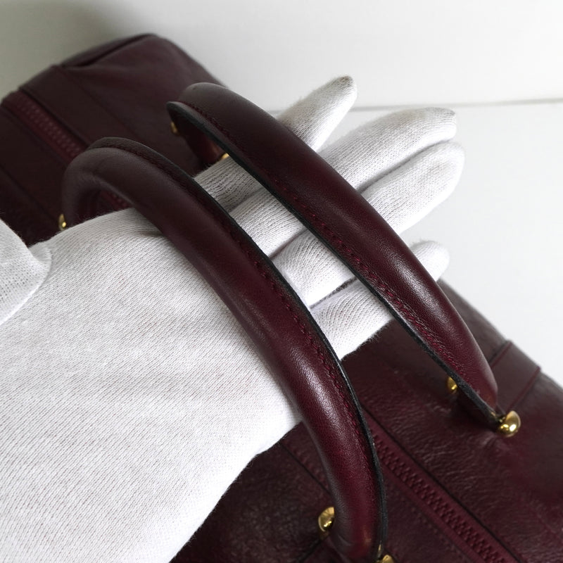 セリーヌ マカダム レザー 型押し ミニ ボストンバッグ ボルドー