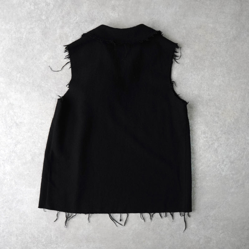 トリコ コムデギャルソン 2003年製 薔薇 装飾 カットオフ ウール ベスト レディース ブラック