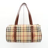 バーバリー ノバチェック PVC / レザー ドラムバッグ ハンドバッグ ベージュ レディース