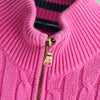ポロ ラルフローレン スモールポニーロゴ ケーブル編み フルジップ ニット ピンク レディース