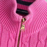 ポロ ラルフローレン スモールポニーロゴ ケーブル編み フルジップ ニット ピンク レディース