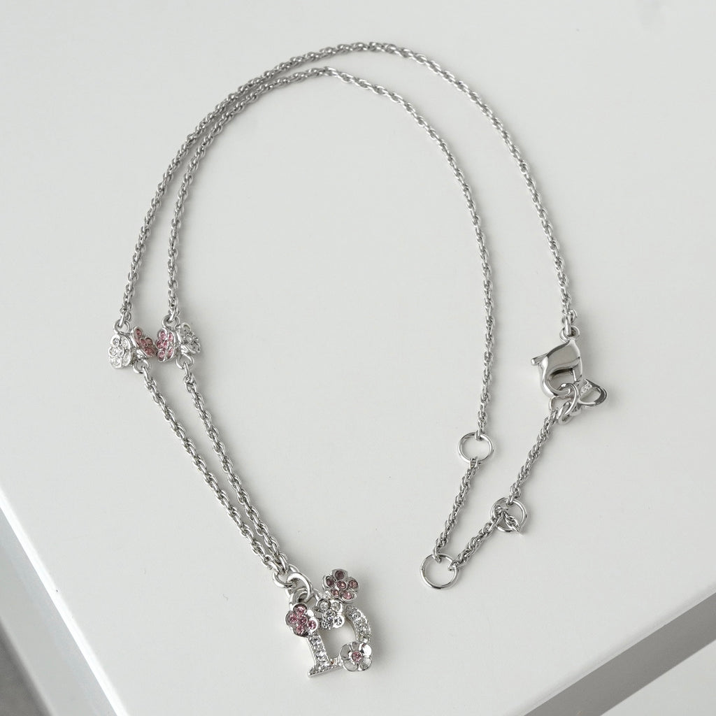 クリスチャン ディオール Diorロゴ フラワー シルバー ネックレス