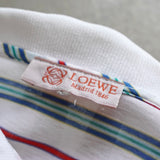 ロエベ ヴィンテージ アナグラム 刺繍 ボーダー柄 半袖ポロシャツ ホワイト × ブルー