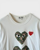 プレイ コム デ ギャルソン カモ柄 ハートロゴ Tシャツ ホワイト M レディース