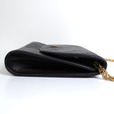 シャネル ココマーク プッシュロック マトラッセ ラムスキン チェーン ショルダーバッグ ブラック