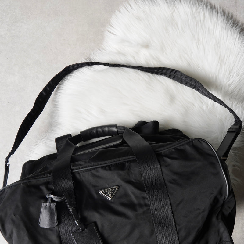 プラダ テスート ポコノ ナイロン / サフィアーノレザー 2way ボストンバッグ ブラック