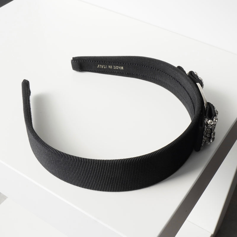 サルバトーレ フェラガモ ヴァラリボン ラインストーン ビジュー キャンバス カチューシャ ヘアバンド ブラック 箱付き