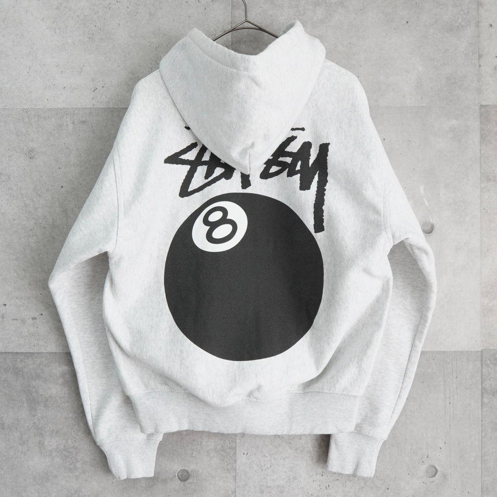 Stussy zip-up hoodie with 8-ball print in grey