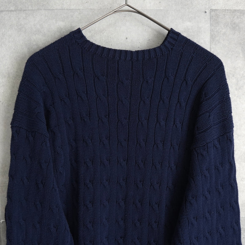 ポロ ゴルフ ラルフローレン ワンポイント ロゴ ケーブル編み ニット ネイビー