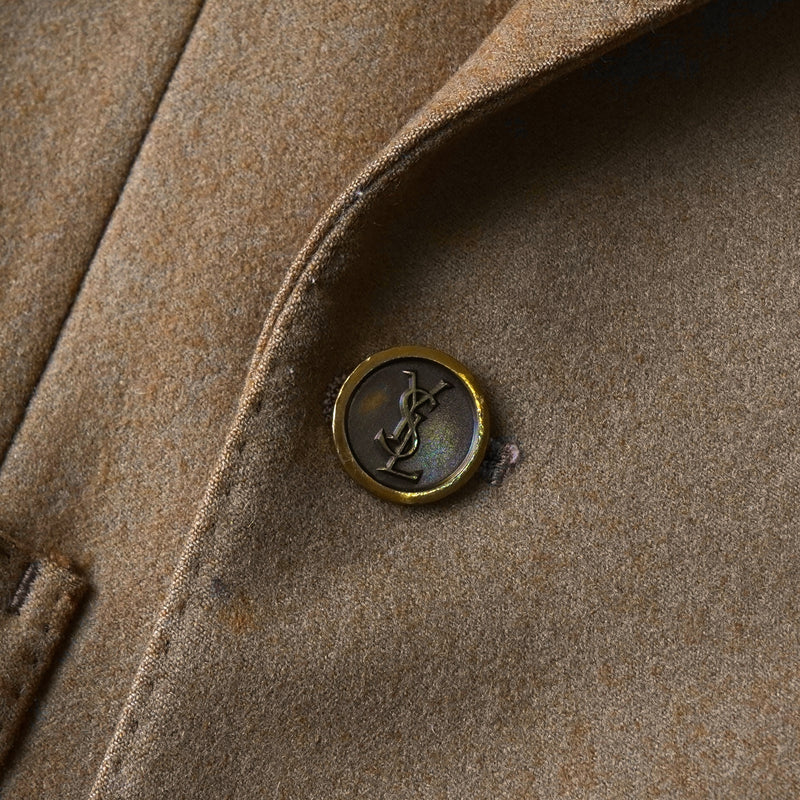 イヴ サンローラン ヴィンテージ YSLロゴ ボタン ウール ダブル テーラードジャケット キャメル メンズ