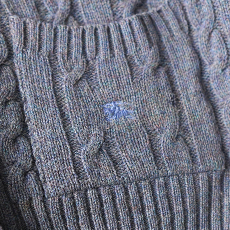 80's〜90's｜Logo Embroidery Cable Knit Cardigan｜Made in England - NEWSED