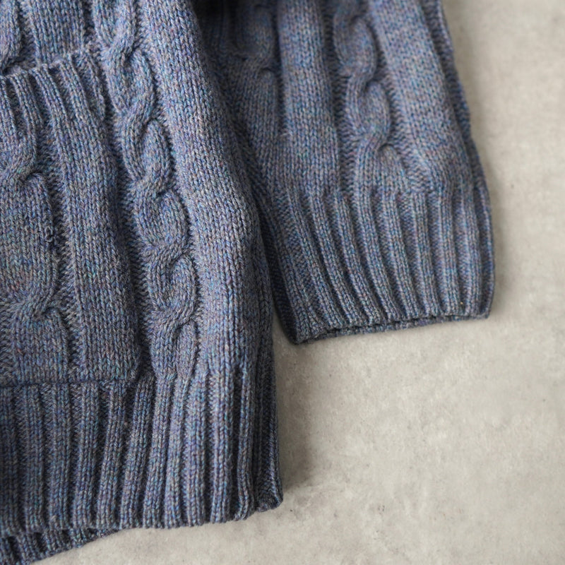 80's〜90's｜Logo Embroidery Cable Knit Cardigan｜Made in England - NEWSED