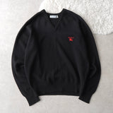 80's〜90's｜Logo Embroidery V - neck Sweater｜Made in Scotland - NEWSED