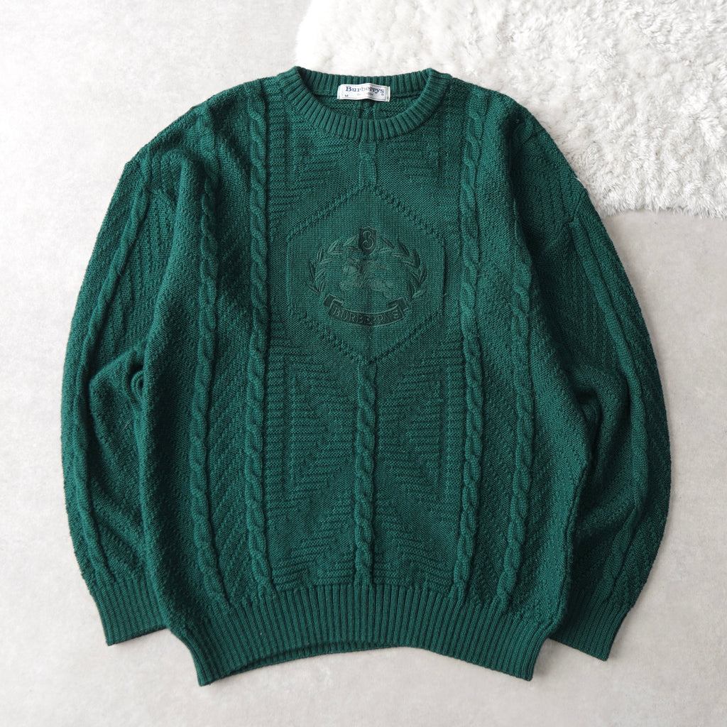 バーバリー 1990's ヴィンテージ ホースロゴ刺繍 ケーブル編み ニット グリーン