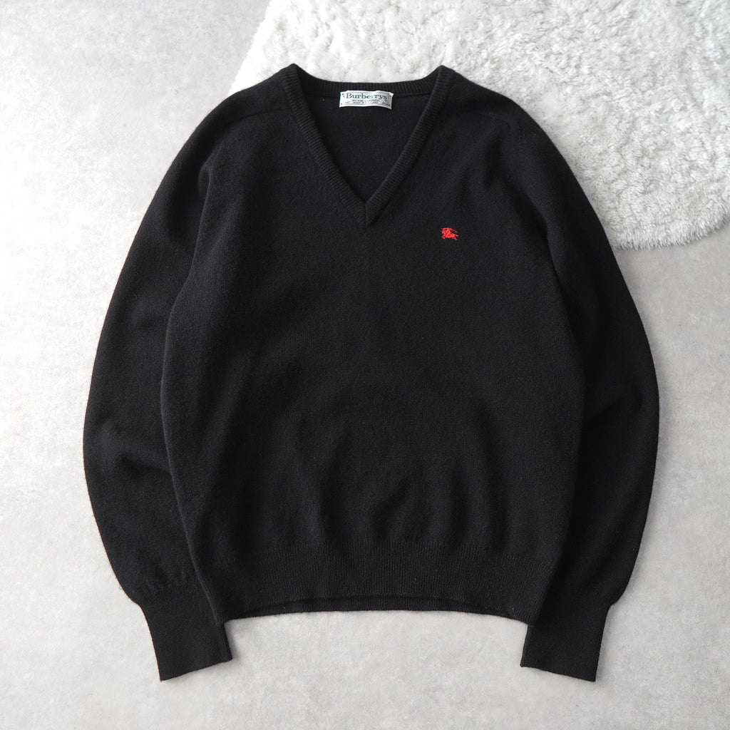 80's〜90's｜Logo Embroidery Wool V-neck Sweater｜Made in Scotland