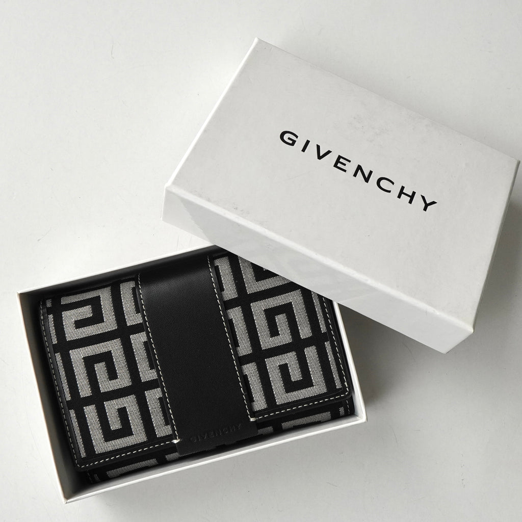 ジバンシィ ヴィンテージ Gロゴ キャンバス / レザー 二つ折り財布 グレー / ブラック 箱付き