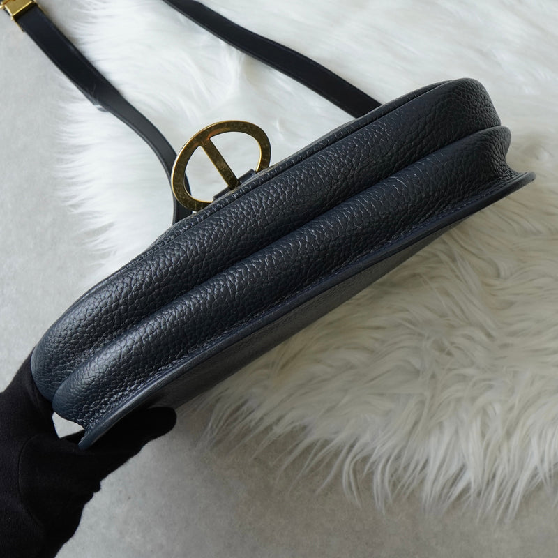 Christian Dior CD logo gold hardware leather shoulder bag navy