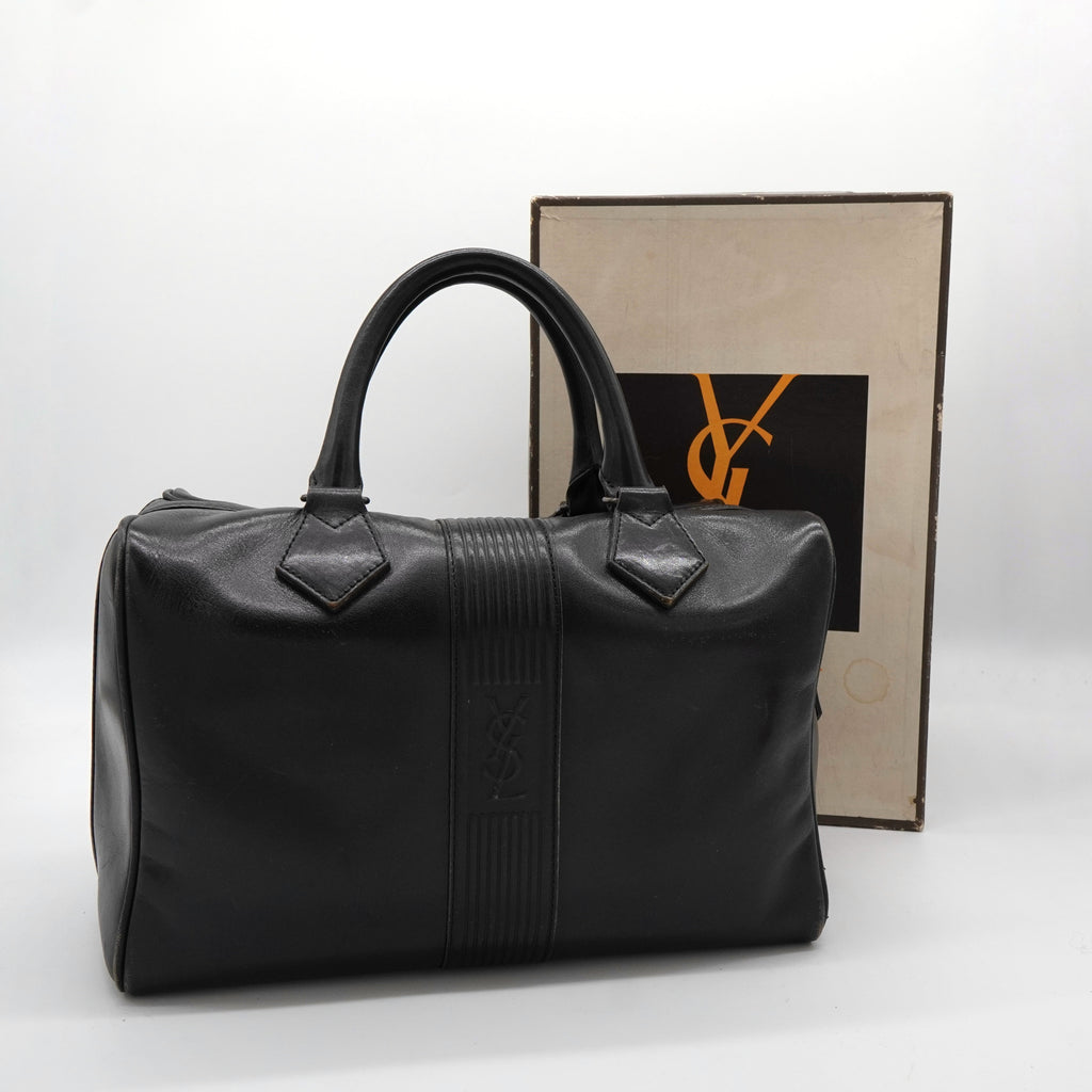イヴ サンローラン ヴィンテージ YSLロゴ レザー ミニボストンバッグ ハンドバッグ ブラック レディース 箱付き