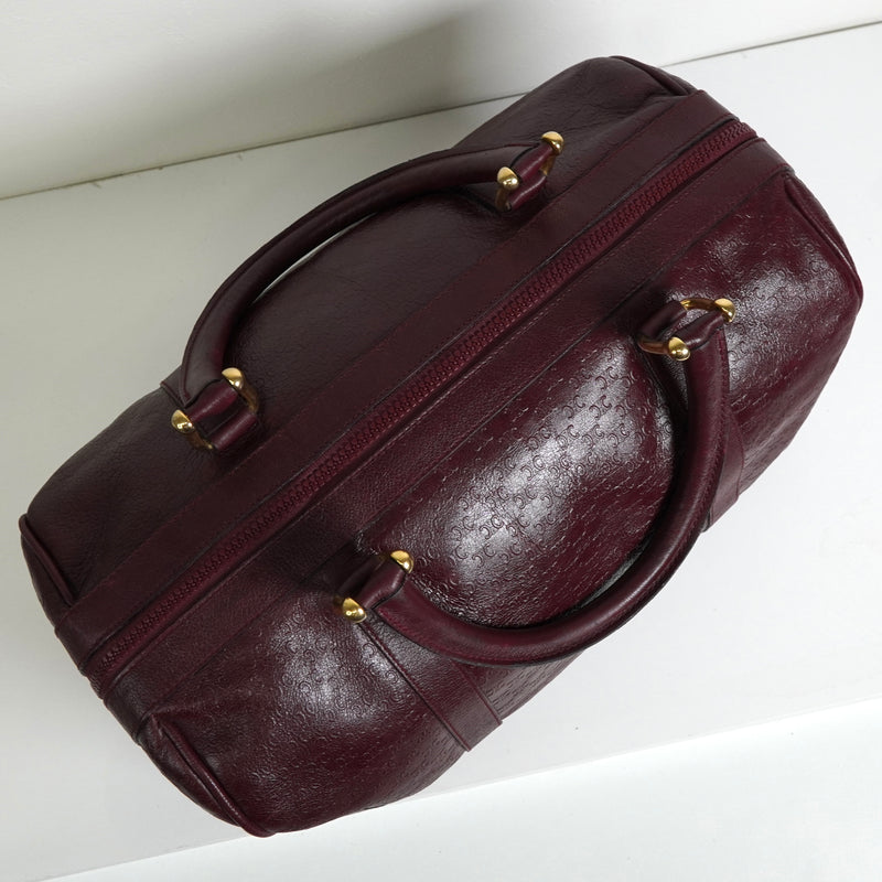 セリーヌ マカダム レザー 型押し ミニ ボストンバッグ ボルドー