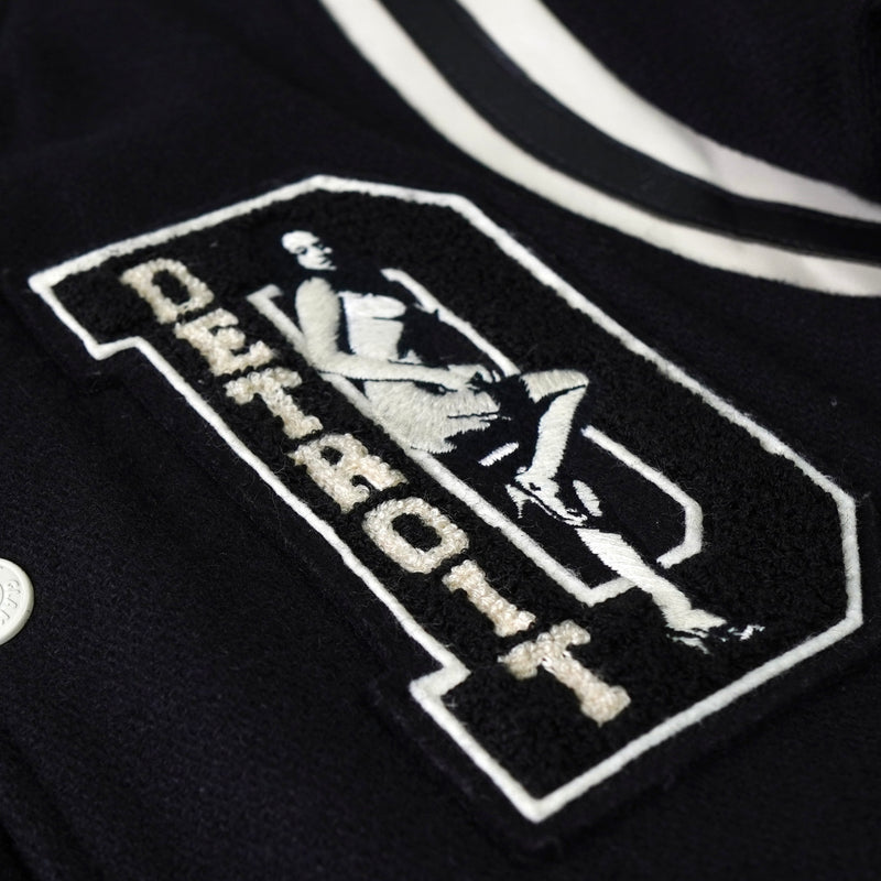 ヒステリックグラマー ガール ワッペン レザー切り替え ウール スタジャン ブラック