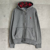 ポロ ラルフローレン スモールポニーロゴ チェック柄 フルジップ パーカー グレー