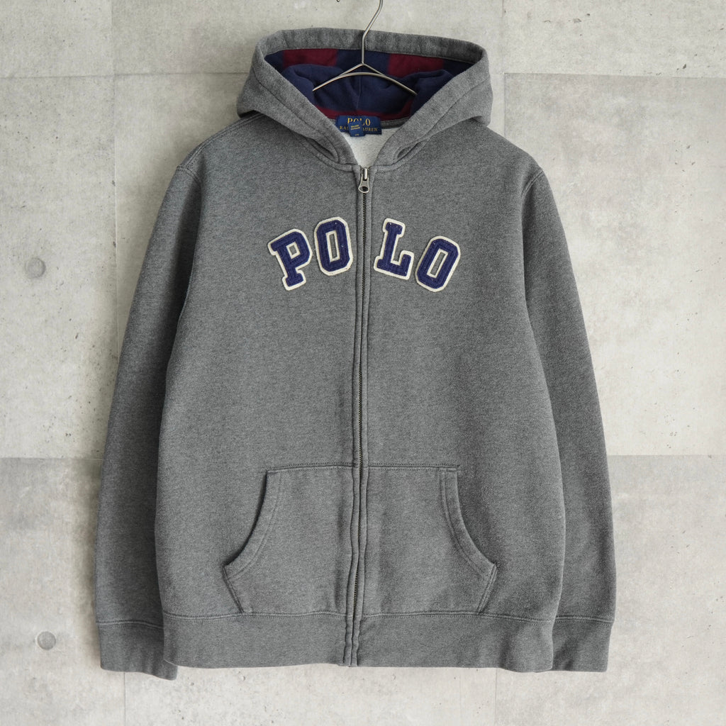 ポロ ラルフローレン フェルトロゴ フルジップ パーカー グレー