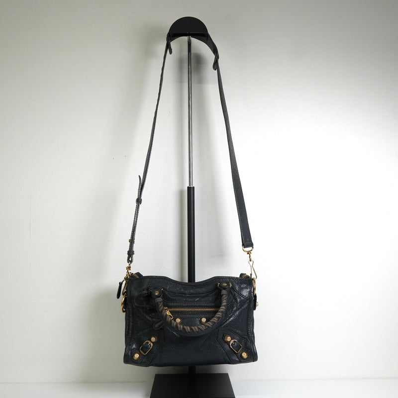 バレンシアガ ジャイアンドミニシティ レザー 2way ハンドバッグ ショルダーバッグ ブラック / グレー