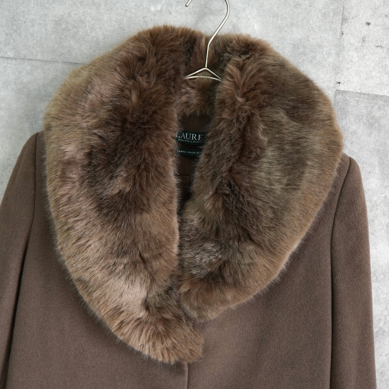 ローレン ラルフローレン カシミヤ混紡 ファー ウールコート ブラウン レディース