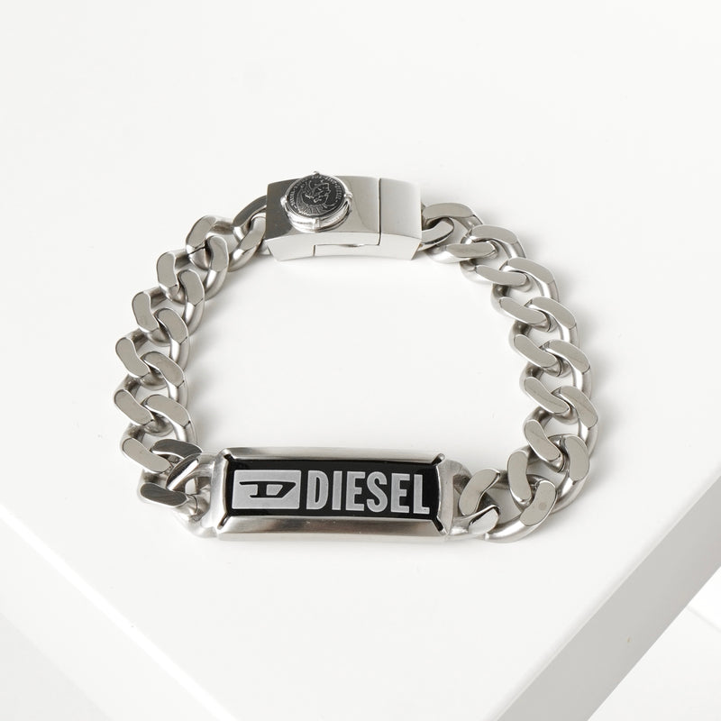 ディーゼル ロゴ プレート ステンレス チェーン ブレスレット シルバー メンズ 箱付き