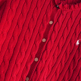 ポロ ラルフローレン フリル ケーブル編み コットン ニット カーディガン レッド レディース