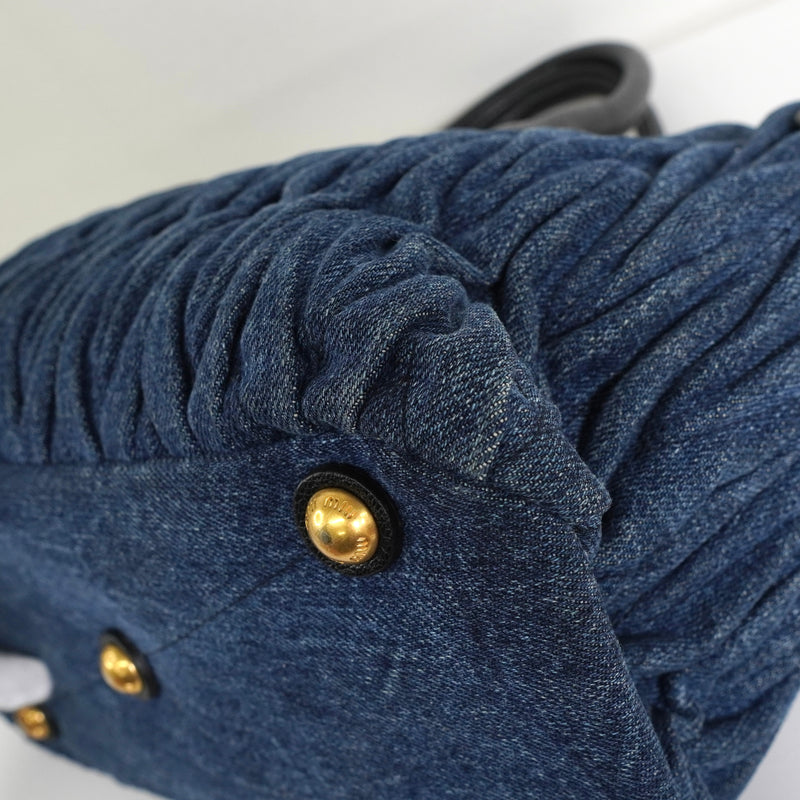 ミュウミュウ マテラッセ デニム / レザー 2way ハンドバッグ ショルダーバッグ ブルー / ブラック