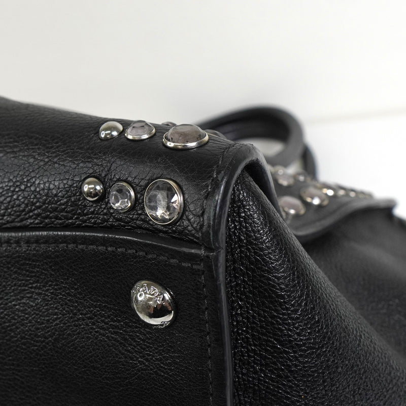 プラダ レザー ビジュー スタッズ 2way ハンドバッグ ショルダーバッグ ブラック