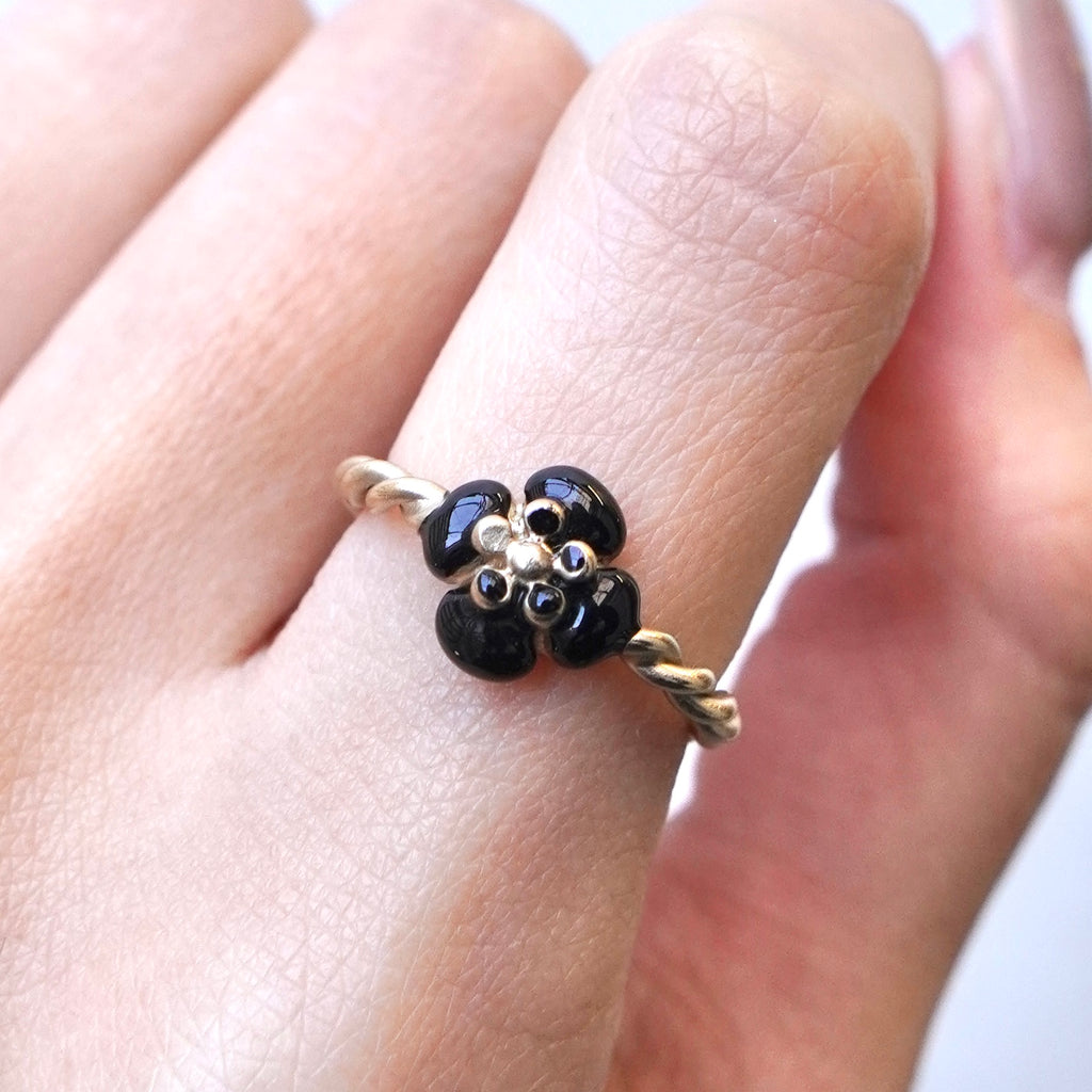 シャネル カメリア ツイスト リング 指輪 ブラック GP 10号