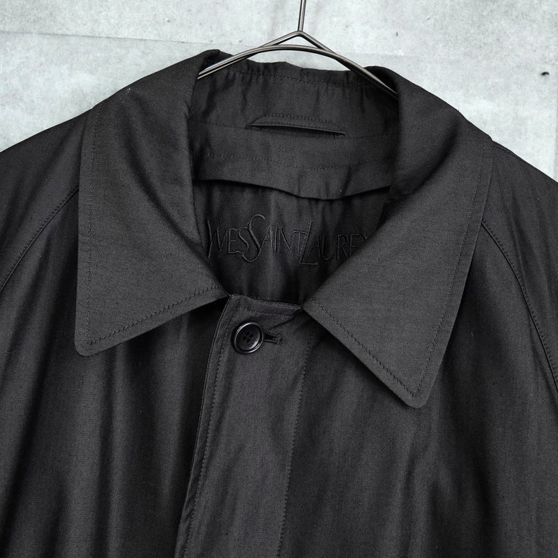 イヴサンローラン ヴィンテージ YSLロゴ ステンカラーコート ダークグレー