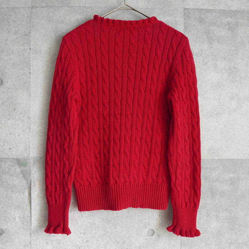 ポロ ラルフローレン フリル ケーブル編み コットン ニット カーディガン レッド レディース
