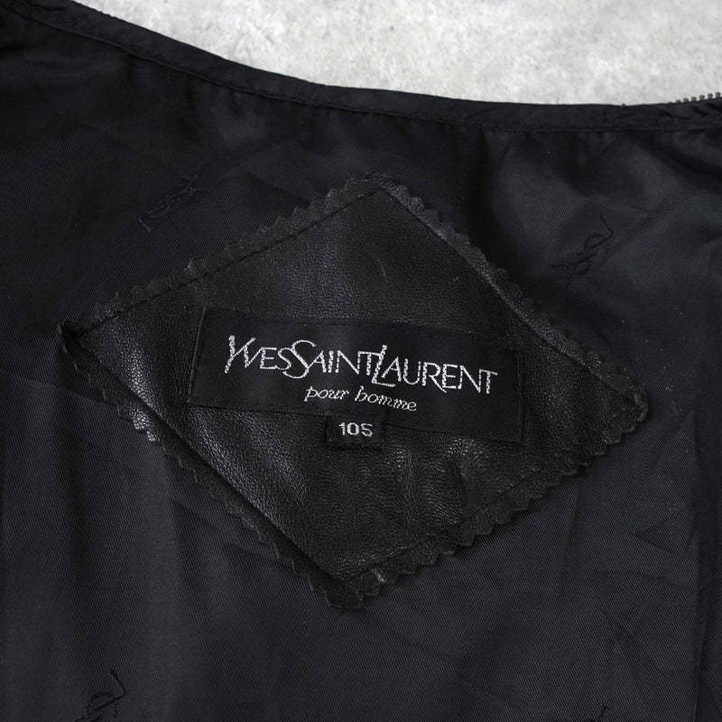 イヴ サンローラン ヴィンテージ エンボス YSLロゴ レザージャケット レザーブルゾン ブラック