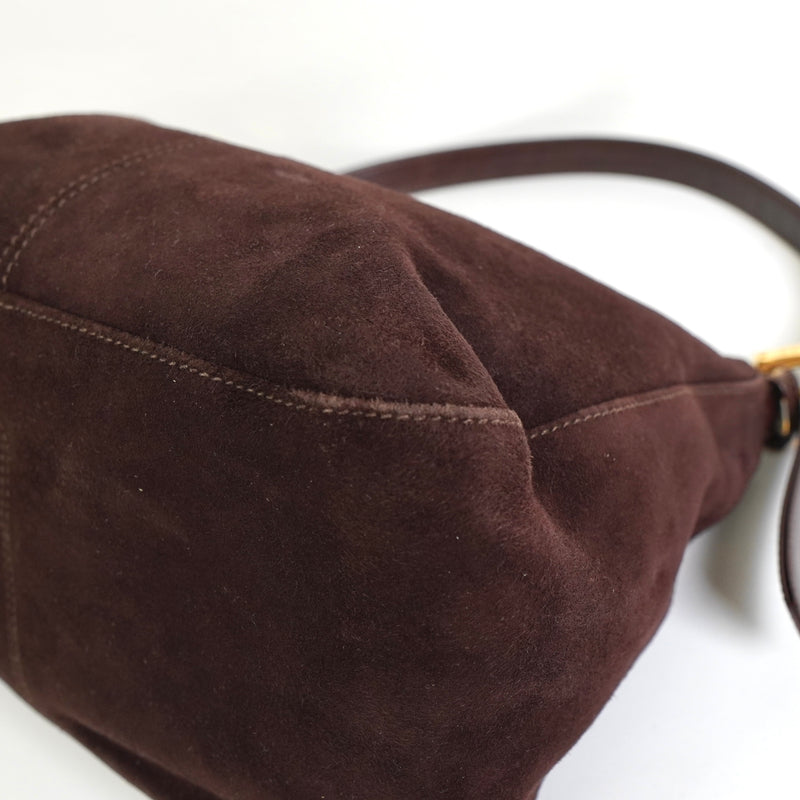 フェンディ マンマバケット スエード / レザー ワンショルダーバッグ ブラウン