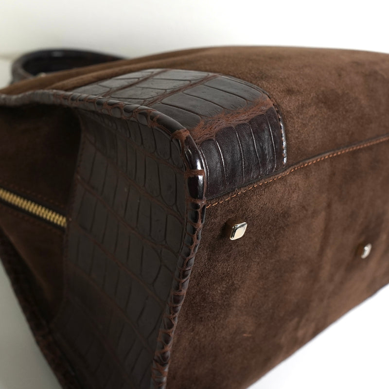 ロエベ アマソナ28 スエード / クロコ ハンドバッグ ブラウン