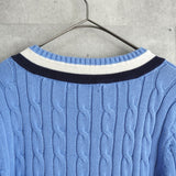 ローレン ラルフローレン ロゴ Vネック ケーブル編み チルデンニット ライトブルー レディース