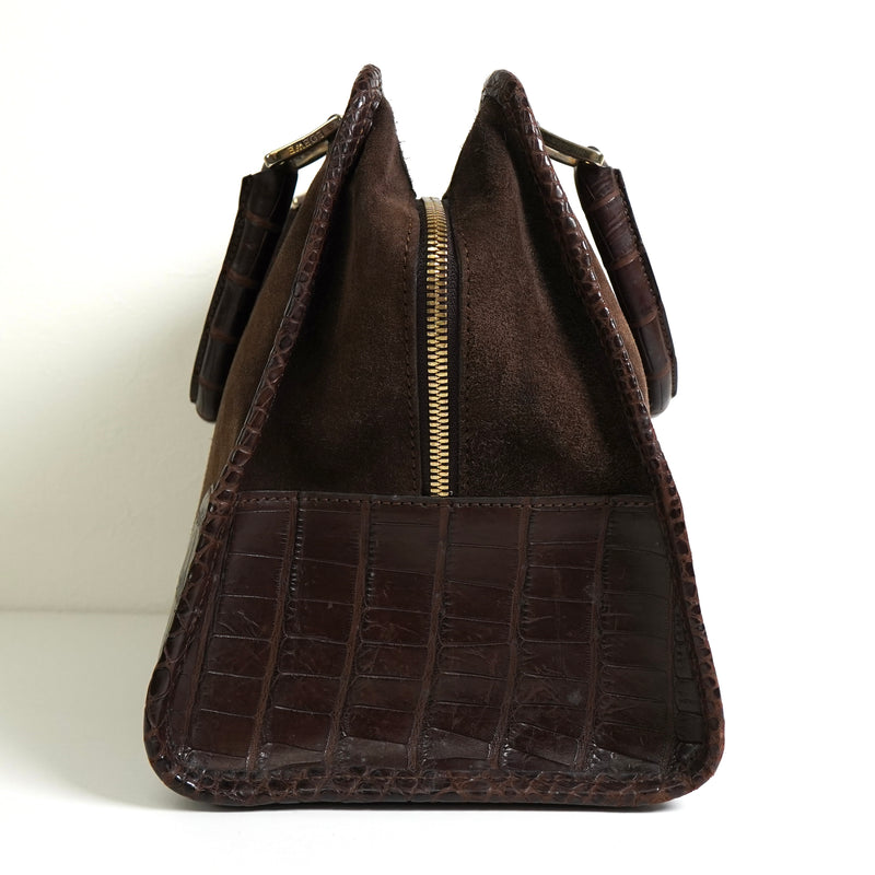 ロエベ アマソナ28 スエード / クロコ ハンドバッグ ブラウン