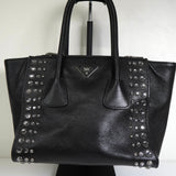 プラダ レザー ビジュー スタッズ 2way ハンドバッグ ショルダーバッグ ブラック