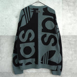 アディダス トレフォイル ビッグロゴ 総柄 ニット グレー / ブラック