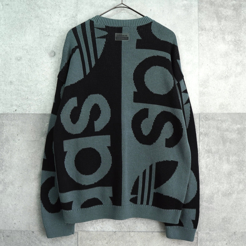 アディダス トレフォイル ビッグロゴ 総柄 ニット グレー / ブラック