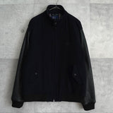 フレッドペリー ロゴ刺繍 レザー切り替え ウールブルゾン ブラック