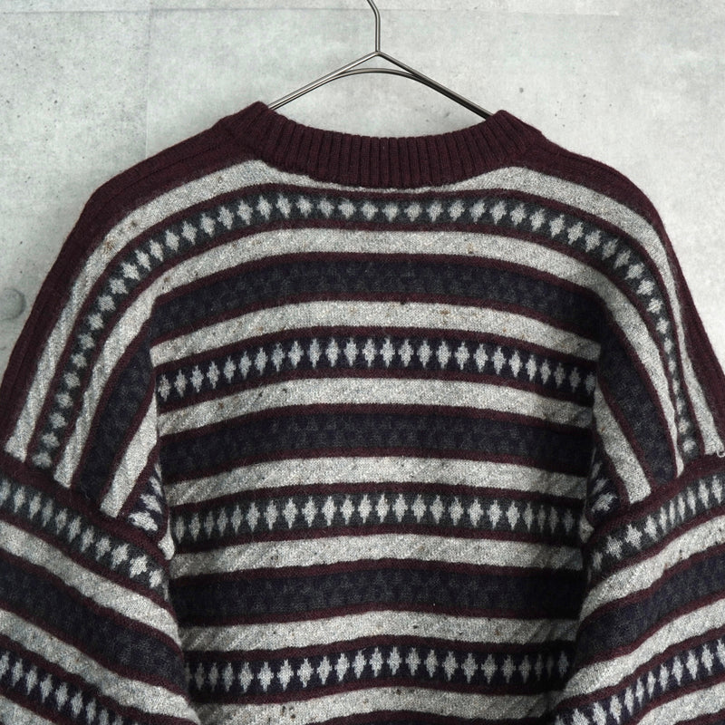 バーバリー ボーダー柄 ロゴ 刺繍 ニット ボルドー / グレー
