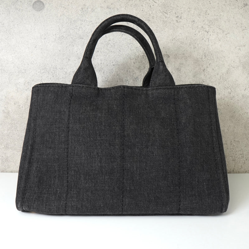 プラダ カナパ デニム 2way ハンドバッグ ショルダーバッグ グレー