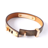 エルメス アスドゥクール GP / レザーブレスレット Z刻印 T2 グレージュ×ゴールド レディース